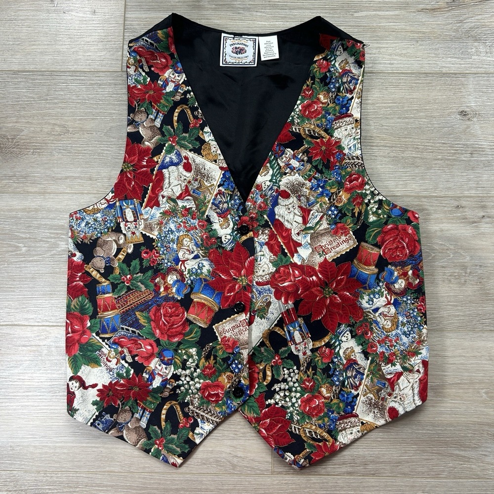 VTG Imaginations Classic Collection M/L Christmas‎ Vest Santa Workshop-Tie Back